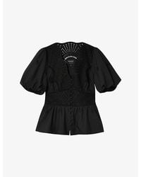 Whistles - Broderie V-Neck Puff-Sleeve Cotton Blouse - Lyst