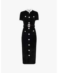 Self-Portrait - Crystal-Embellished Lace-Trim Chenille-Knit Midi Dress - Lyst