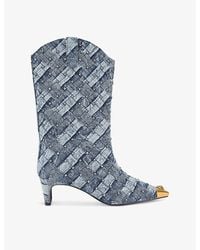 Kurt Geiger - Regent Crystal-Embellished Heeled Calf Boots - Lyst