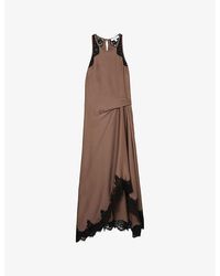 Reiss Zoey Square-Neck Satin Midi Dress in Blue | Lyst