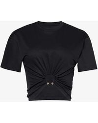Rabanne - Ring-embellished Cropped Cotton-jersey T-shirt - Lyst