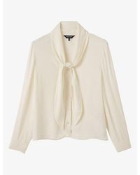 Whistles - Tie-Neck Long-Sleeved Crepe Blouse - Lyst