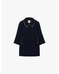 Sandro - Side-Pocket Leather-Trim Woven Coat - Lyst