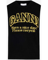 Ganni - Slogan-print Sleeveless Knitted Top - Lyst