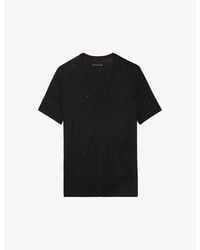 Zadig & Voltaire - Wassa Diamante-embellished Linen-blend T-shirt - Lyst