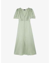 The Kooples - Jacquard-Heart Short-Sleeve Satin Midi Dress - Lyst