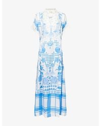 VERANDAH - Graphic-Print Hand-Pleated Silk Kaftan Dress - Lyst