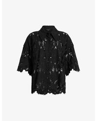 AllSaints - Charli Lace-embroidered Short-sleeve Woven Shirt - Lyst