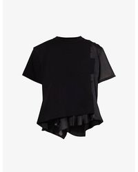 Sacai - Draped-panel Round-neck Cotton-jersey T-shirt X - Lyst