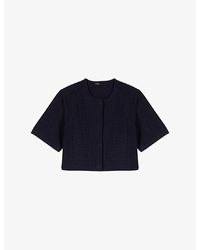 Maje - Cropped Round-Neck Short-Sleeve Knitted Cardigan - Lyst