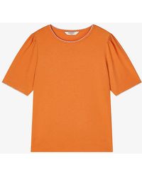 LK Bennett - Lizzie Embroidered-trim Cotton-jersey T-shirt X - Lyst
