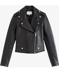 Claudie Pierlot Captain Shearling-collar Leather Jacket in Blue | Lyst Canada