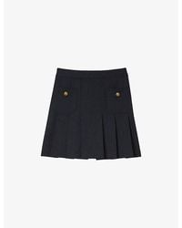 Sandro - Striped Flared Stretch-Wool Mini Skirt - Lyst