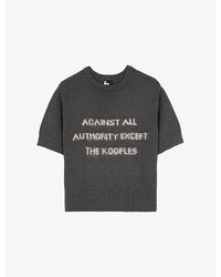 The Kooples - Slogan-Print Short-Sleeve Knitted Jumper - Lyst