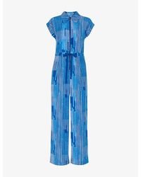 Whistles - Striped Tie-Waist Woven Jumpsuit - Lyst