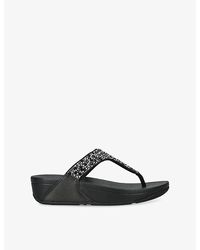 Fitflop - Lulu Crystal Rhinestone-Embellished Faux-Leather Sandals - Lyst