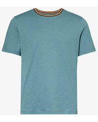 Paul Smith - Striped-trim Brand-print Organic Cotton-jersey T-shirt X - Lyst