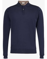 John Smedley - Colour-block Long-sleeved Wool Polo Shirt X - Lyst