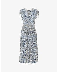 Whistles - Flaming Leopard-Print V-Neck Woven Midi Dress - Lyst