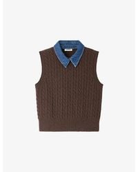 Sandro - Denim-Collar Ribbed Sleeveless Wool-Blend Jumper - Lyst