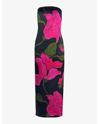 Ro&zo - Kira Floral-Print Bandeau Satin Maxi Dress - Lyst