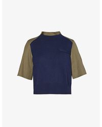 Sacai - Contrast-panel Pleated Cotton-blend Top X - Lyst