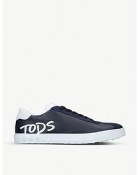 Tod's - Cassetta Logo-Embroidered Leather Low-Top Trainers - Lyst