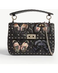 Valentino Rockstud Spike Butterfly Leather Shoulder Bag - Black