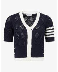 Thom Browne - V-Neck Cable-Knit Cotton Cardigan - Lyst