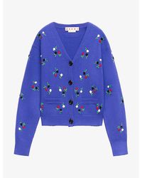 Marni - Flower-Embroidery Wool And Cashmere Cardigan - Lyst