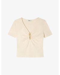 Sandro - Jewel-Embellished Cropped Stretch-Cotton T-Shirt - Lyst