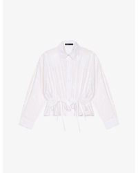 Maje - Floral-Embroidered Tie-Waist Cotton-Blend Shirt - Lyst