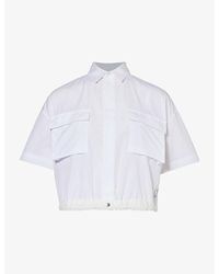 Sacai - Cropped Drawstring-hem Cotton Poplin Shirt - Lyst