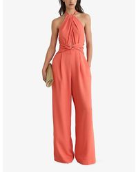 Reiss Inez Side-Stripe Woven Jumpsuit in Orange | Lyst