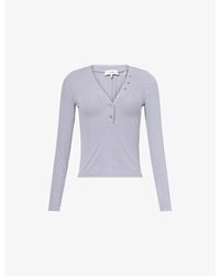 FRAME - The Henley Ribbed Modal-Jersey Top - Lyst