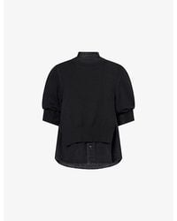 Sacai - Short-Sleeve Layered Cotton-Knit And Denim Top - Lyst