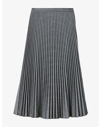 Whistles - Checked Pleated Woven Midi Skirt - Lyst