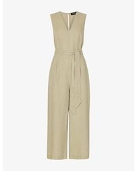 Whistles - Belted Wide-Leg Linen Jumpsuit - Lyst