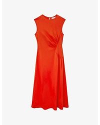 Reiss - Stacy Ruched-waist Stretch-woven Midi Dress - Lyst
