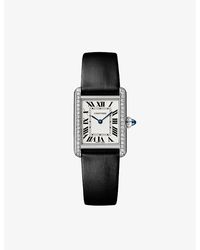 Cartier - Crw4ta0017 Tank Must Large Model Stainless-steel, 0.48ct Brilliant-cut Diamond And Leather Quartz Watch - Lyst