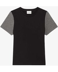 Claudie Pierlot - Tomette Round-neck Contrast-sleeve Cotton T-shirt - Lyst