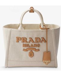 Prada - Brand-typography Linen-blend Tote Bag - Lyst