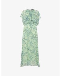 Whistles - Dashed Brush Marks Gathered Woven Midi Dress - Lyst
