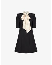 Valentino Garavani - Bow-Embellishment Short-Sleeves Wool And Silk Mini Dress - Lyst