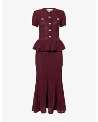 Self-Portrait - Peplum Pointelle-Knit Cotton Midi Dress - Lyst