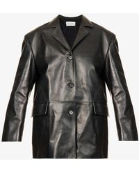 Magda Butrym Single-breasted Panelled Leather Jacket in Black Womens Clothing Jackets Leather jackets 