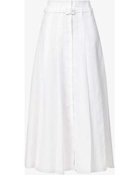 Gabriela Hearst - Dugald Belted Pleated Linen Midi Skirt - Lyst