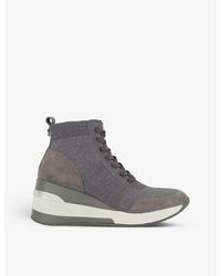 Dune Womens Grey-fabric Enlicia Stretch-knit Wedge Sneakers 4 - Gray