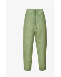 120% Lino Tapered Drawstring Linen Pants - Green