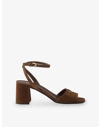 Prada - Brand-Plaque Suede Heeled Sandals - Lyst